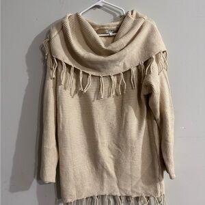 Umgee Cream Fringe Cowl Neck Sweater
